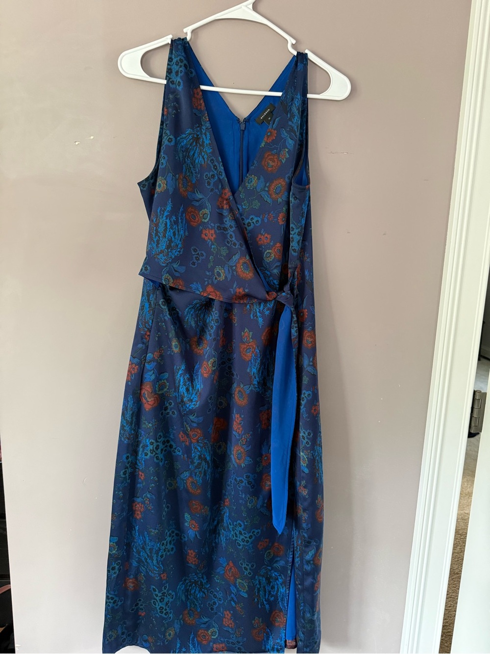Halogen Navy Floral Midi Dress with Rust & Teal Accents
